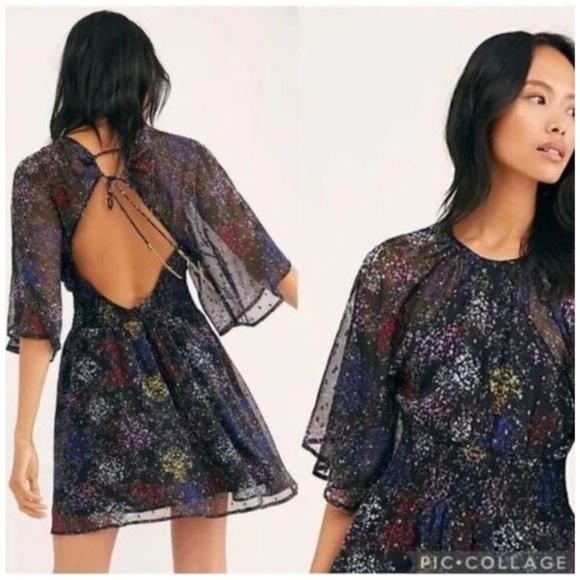 Free People Dresses & Skirts - NWT Free People Anna Mini Chiffon Dress Colorful Metallic Open Back size XL
